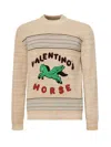 Valentino Pegasus-embroidered Striped Sweater In Neutral