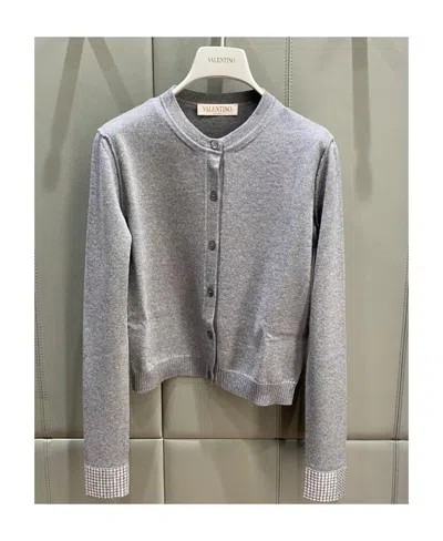Valentino Wool And Rhinestone Cardigan In Gray