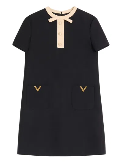 Valentino Silk And Wool Blend Short Sleeve Dress In Black