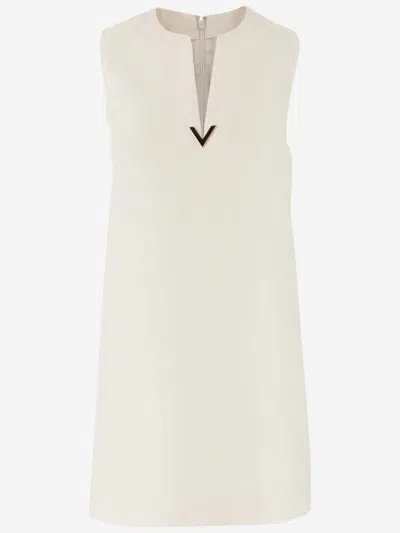 Valentino Wool And Silk Blend Dress In White