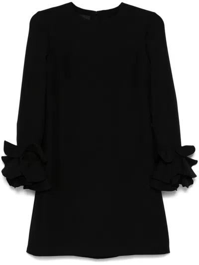 Valentino Wool And Silk Blend Embroidered Dress In Black