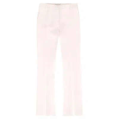 Pre-owned Valentino Wool & Silk Blend Straight-leg Trousers In White