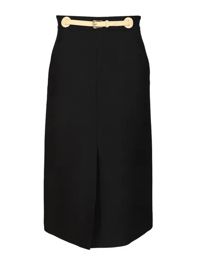 Valentino Wool And Silk Midi Skirt In Black