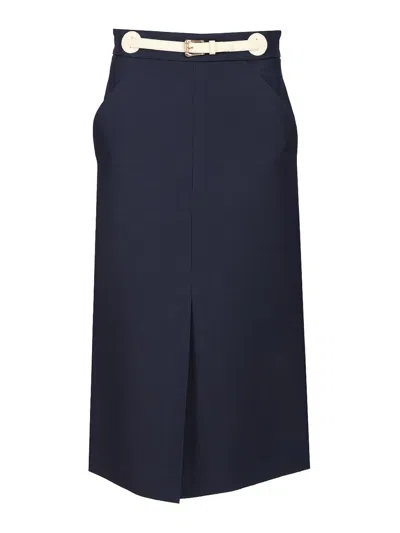 Valentino Wool And Silk Midi Skirt In Blue
