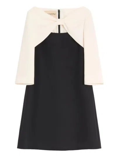 Valentino Garavani Crepe Couture Short Dress With Bow And Contrasting Sleeves In Black