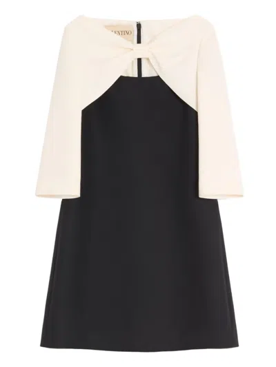 Valentino Garavani Crepe Couture Short Dress With Bow And Contrasting Sleeves Clothing In Black