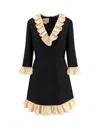Valentino Womens Navy Betulla Ruffled V-neck Wool And Silk Midi Dress In Black