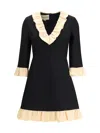 Valentino Womens Navy Betulla Ruffled V-neck Wool And Silk Midi Dress In Black