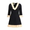 Valentino Womens Navy Betulla Ruffled V-neck Wool And Silk Midi Dress In Black