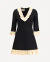 Valentino Womens Navy Betulla Ruffled V-neck Wool And Silk Midi Dress In Black