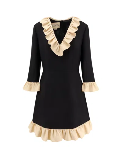 Valentino Garavani Wool And Silk Short Dress In Black