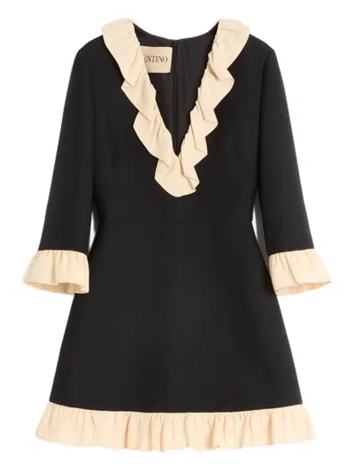 Valentino Wool And Silk Short Dress In Black