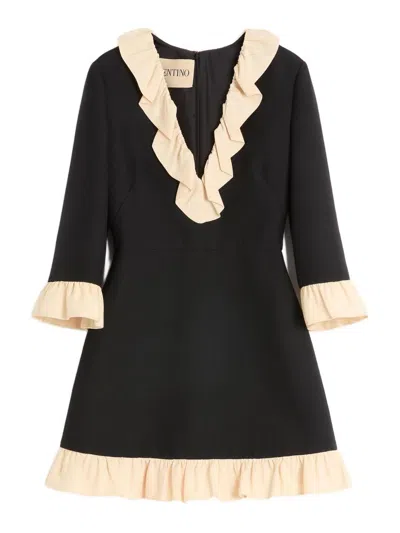 Valentino Wool And Silk Short Dress In Black