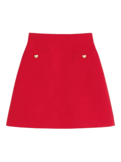 Valentino Button-embellished Wool And Silk-blend Mini Skirt In Red