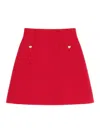Valentino Crepe Couture Skirt With Heart Jewel Buttons In Red