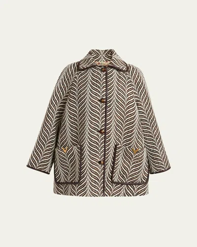 Valentino Wool Animal Jacquard Single-breasted Coat In Gold