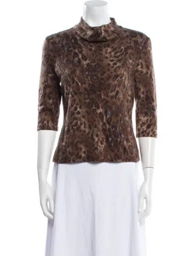 Pre-owned Valentino Wool Animal Print Top In Brown