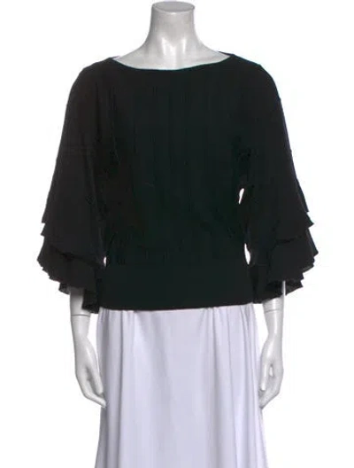 Pre-owned Valentino Wool Bateau Neckline Blouse In Black