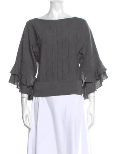 Pre-owned Valentino Wool Bateau Neckline Top In Gray