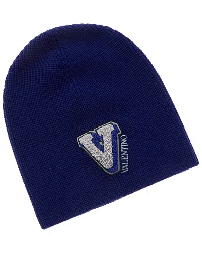 Valentino Garavani Valentino Wool Beanie In Blue