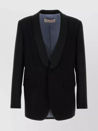 Valentino Wool Blazer With Back Vent And Flap Pockets In Black
