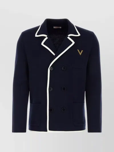 Valentino Wool Knit Jacket In Blue