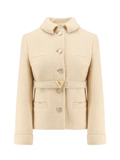 Valentino Garavani Wool Blazer With Leather Belt And V Gold Buckle