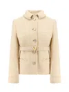 Valentino Wool Blazer With Leather Belt And V Gold Buckle In Neutral