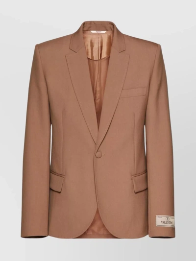 Valentino Wool Blazer With Notched Lapels And Rear Vent In Brown