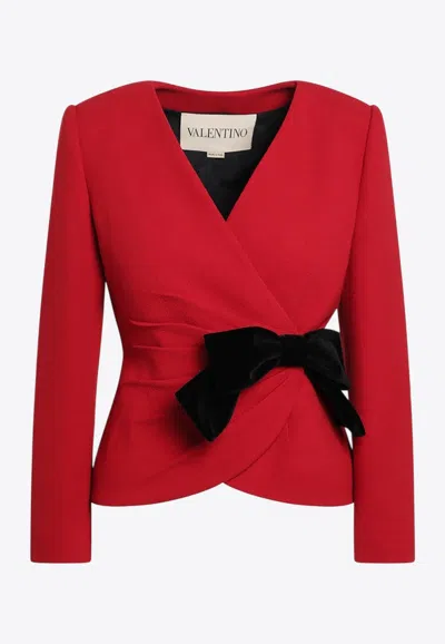 Valentino Wool Blazer With Velvet Bow In Red