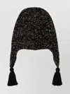 Valentino Wool Blend Beanie With Knit Texture And Tassel Embellishments In Black