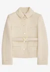 Valentino Wool Blazer With Leather Belt And V Gold Buckle In Ivory