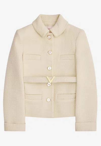 Valentino Wool-blend Belted Jacket In Ivory