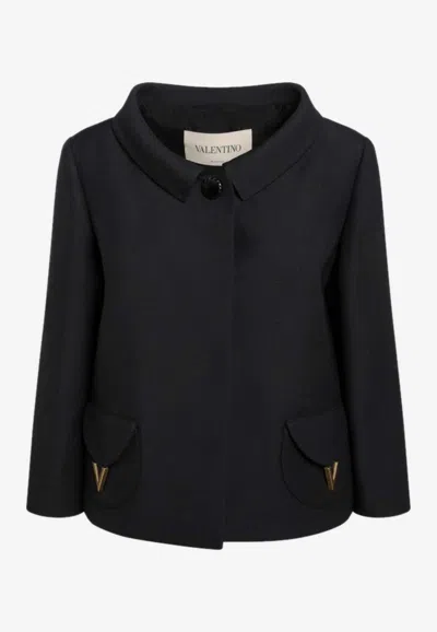 Valentino Wool-blend Buttoned Jacket In Black