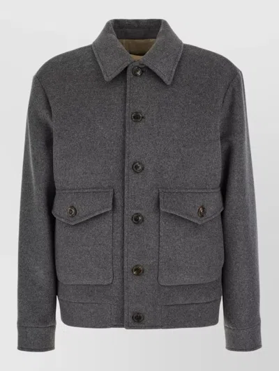 Valentino Wool Blend Coat Collared Design Pockets In Gray