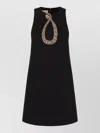 Valentino Garavani Rhinestone Snake Embroidery Crepe Couture Short Dress In Black
