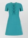 Valentino Wool Blend Dress Embroidered Detail In Blue