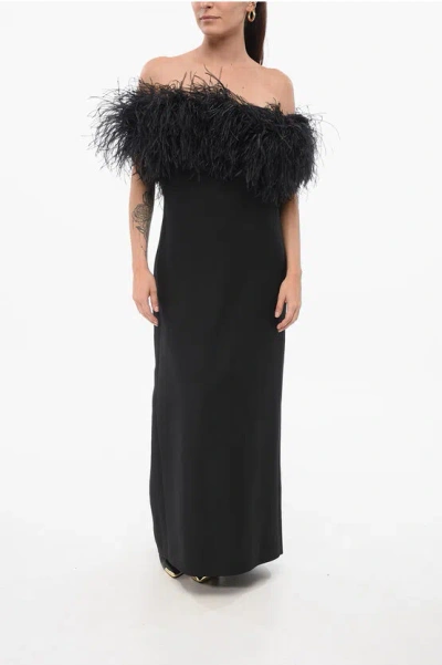 Valentino Feather-trimmed Strapless Midi Dress In Black