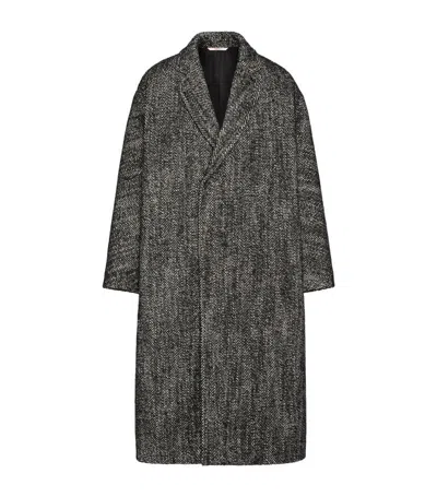 Valentino Chevron Long Coat In Bianco Nero