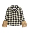 Valentino Faux-fur Macro Houndstooth Tweed Jacket In Ivory
