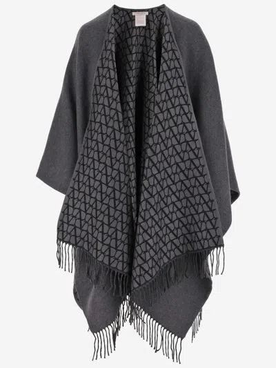 VALENTINO WOOL BLEND ICONOGRAPHE TOILE PONCHO