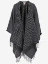 Valentino Double Poncho With Fringed Detail Edge In Grey
