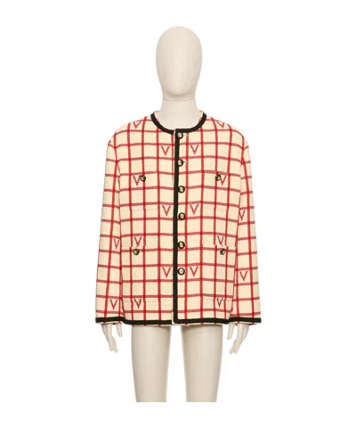 Valentino Wool Blend Jacket With V Check Pattern