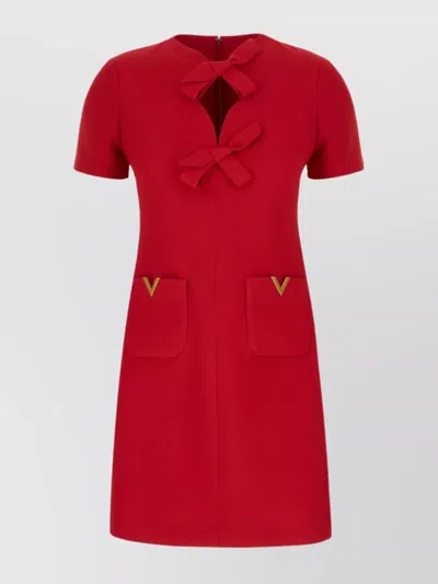 Valentino Wool Blend Mini Dress With Bow Detail In Red