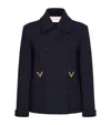 Valentino Logo-plaque Virgin Wool-blend Coat In Navy