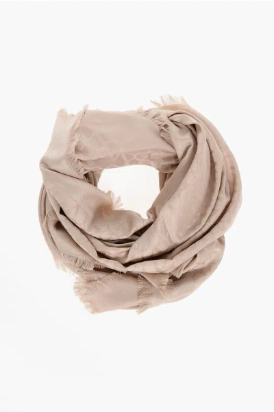 Valentino Wool Blend Scarf With All-over Monogram And Micro Sequins