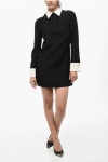 Valentino Wool Blend Shirt Dress With Contrasting Cuffs And Collar In Black,white