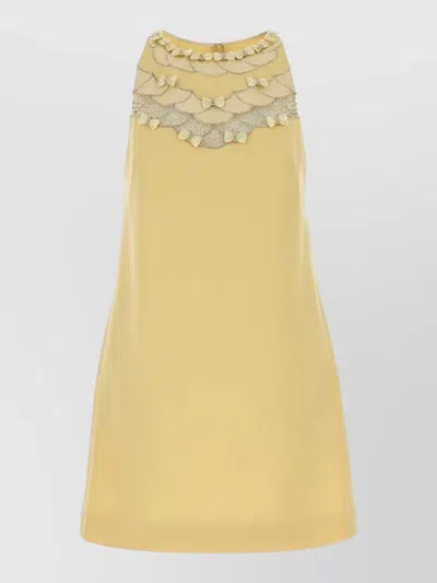Valentino Wool Blend Sleeveless Mini Dress Embellished Neckline In Yellow