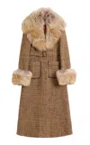Valentino Faux Fur-trim Tweed Coat In Multi