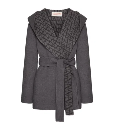 Valentino Reversible Toile Iconographe Coat In Grey